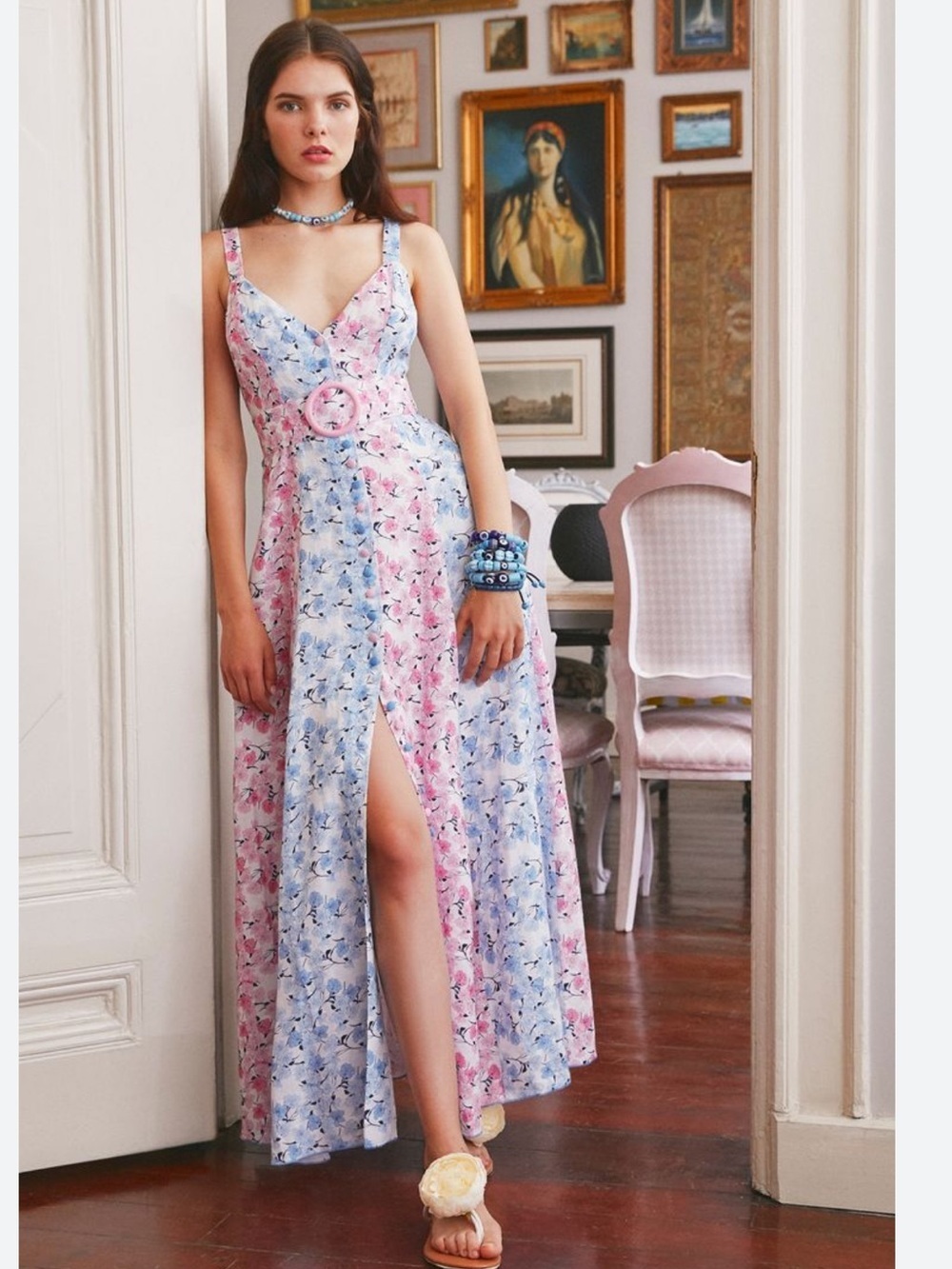 Gul Hurgel Linen Floral Maxi Dress